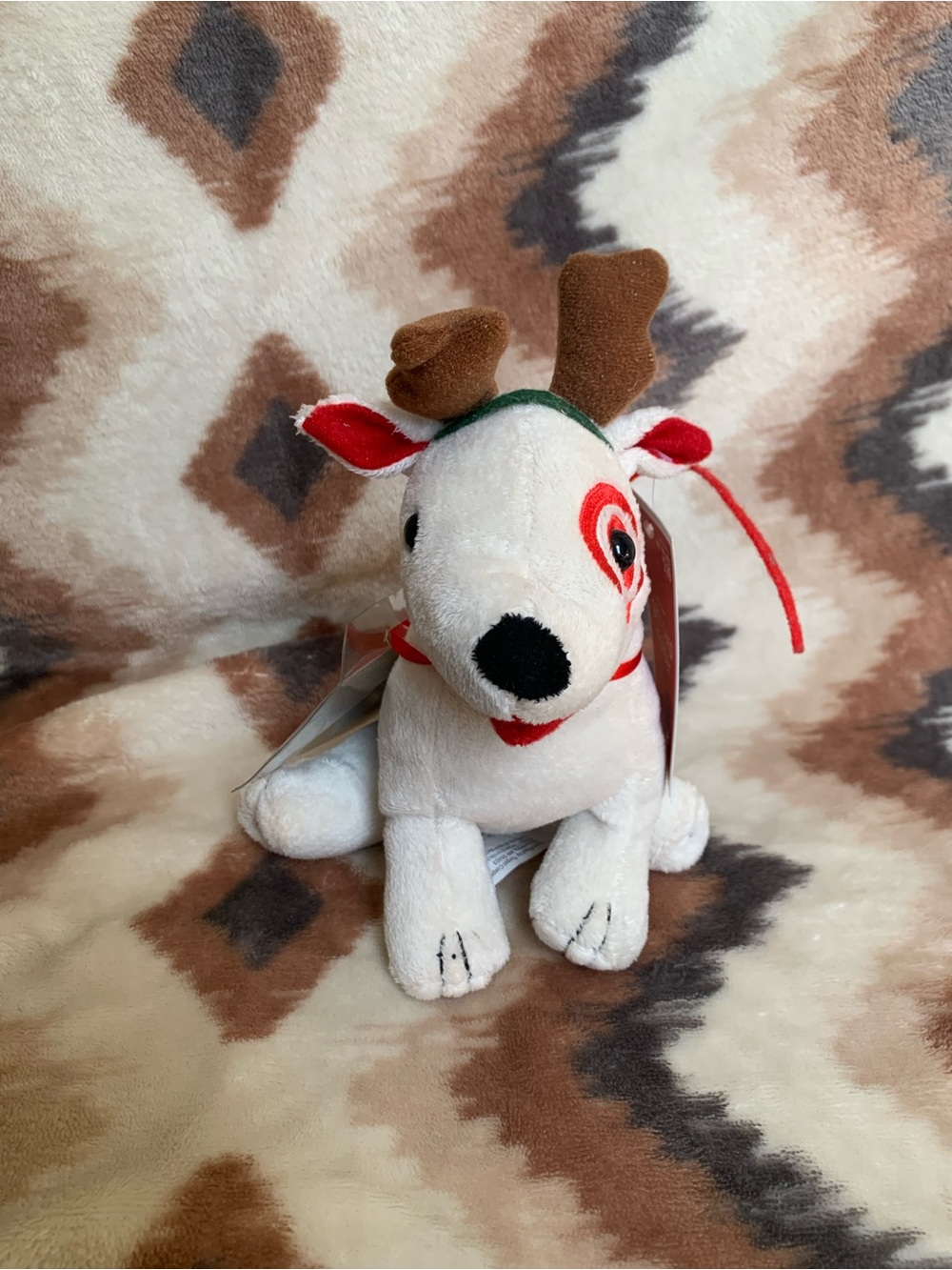 Bullseye Target Dog 2007 "Christmas Gift Card Holder" reindeer, 7” Plush NWT